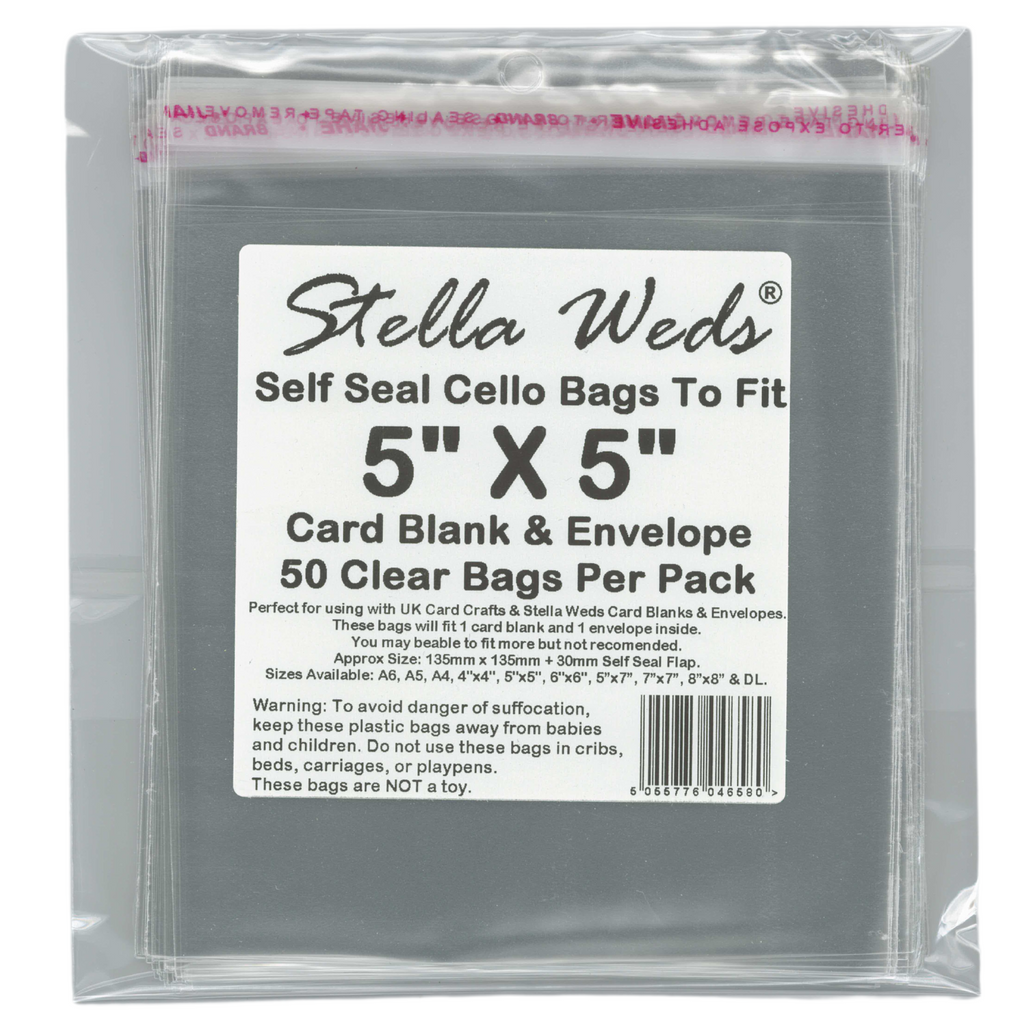 Clear Self Seal Bags To Fit 5x5 Card Blank & Envelope x 50 Per Pack - UK Card Crafts