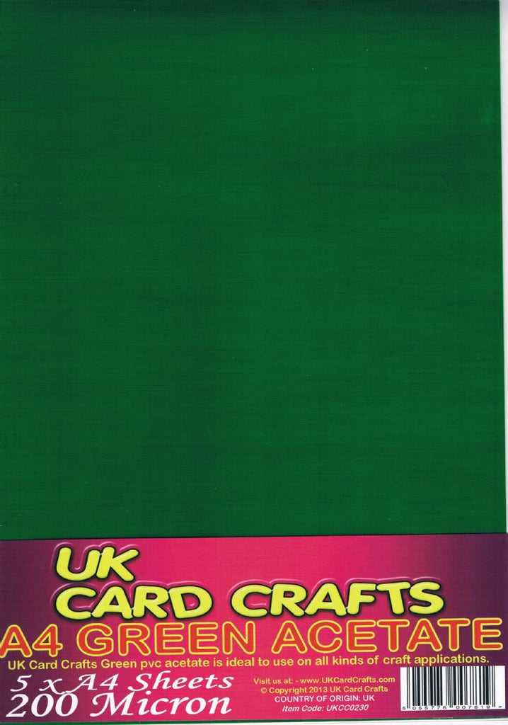 A4 Green Acetate 200 Micron x 5 Sheets - UKCC0230