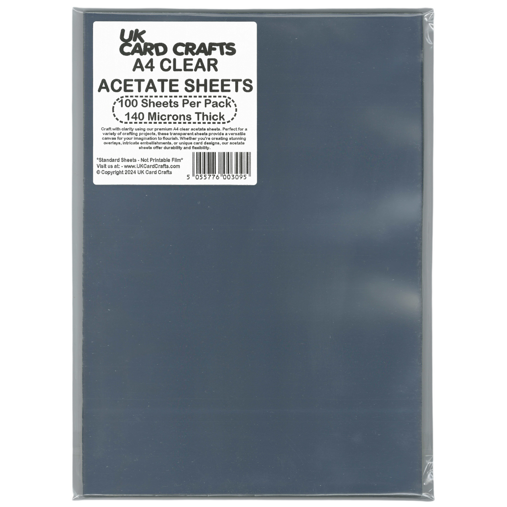 100 A4 Clear Acetate Sheets. Transparent Plastic film. 140 Microns - UK Card Crafts