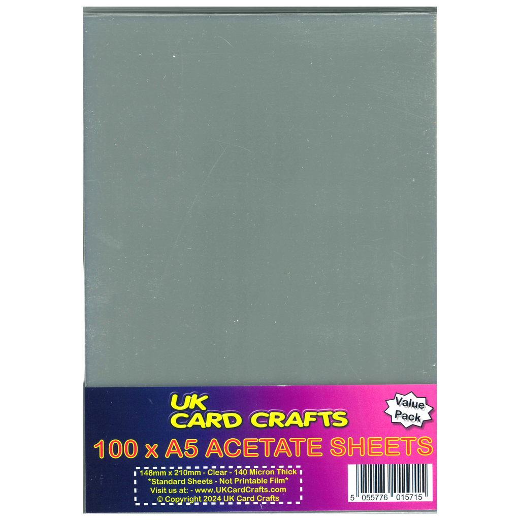 100 x A5 Acetate Sheets. Transparent Clear OHP, Craft, Office Acetate. 140micron - UK Card Crafts