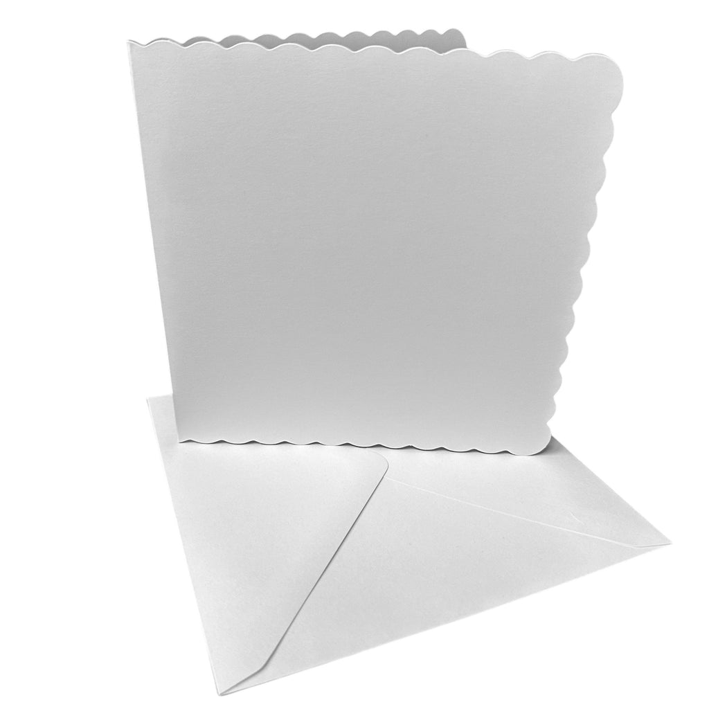 10 x 6x6 Scalloped White Card Blanks & Envelopes - 300gsm