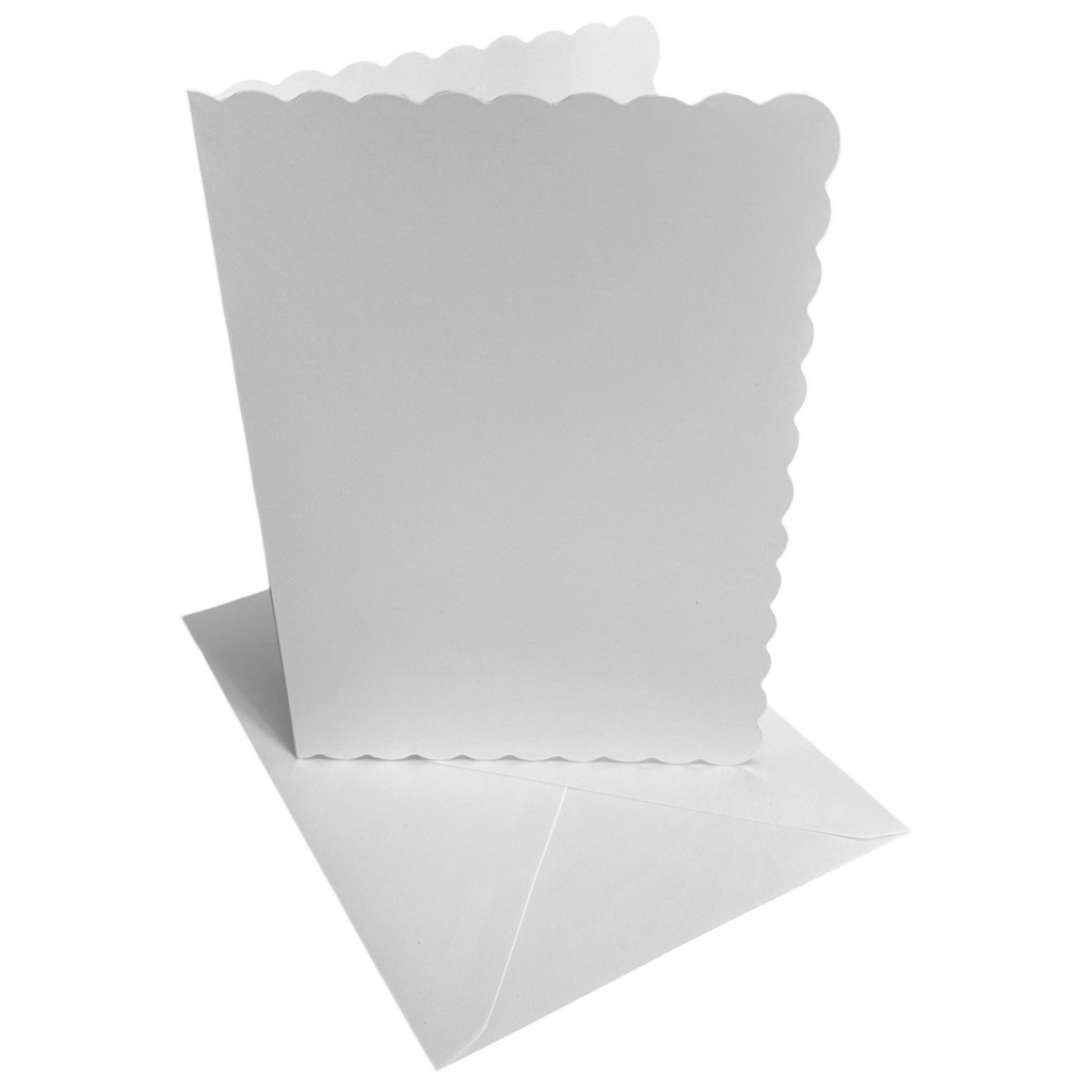 10 x 5x7 Scalloped White Card Blanks & Envelopes - 300gsm
