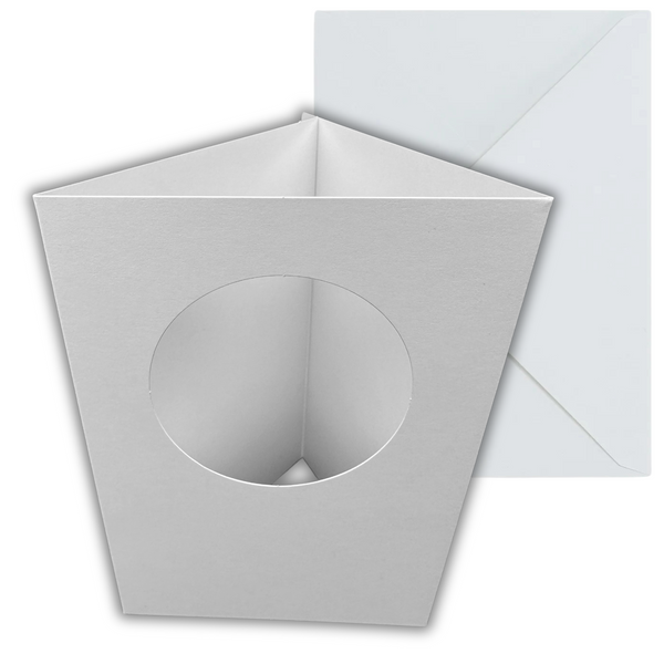 10 Pack A6 White Top Circle Aperture Card Blanks & Envelopes, Tri-Fold - 300gsm