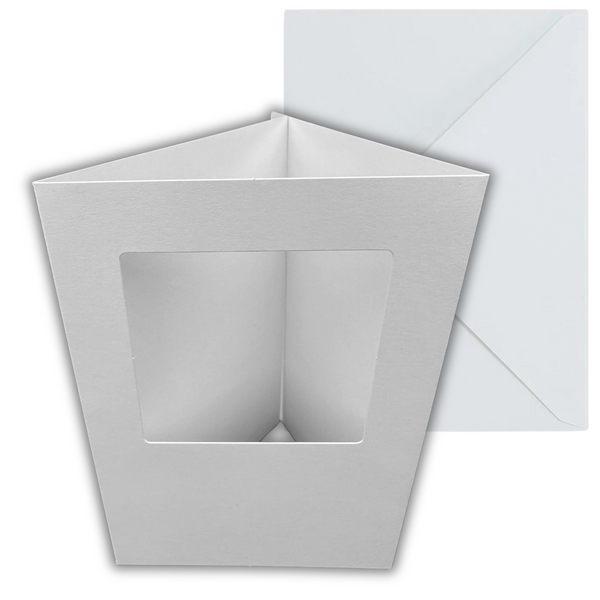 10 Pack A6 White Rounded Top Square Aperture Card Blanks & Envelopes, Tri-Fold - 300gsm