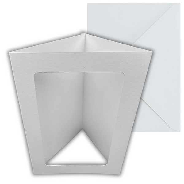 10 Pack A6 White Rounded Oblong Rectangle Aperture Card Blanks & Envelopes, Tri-Fold - 300gsm