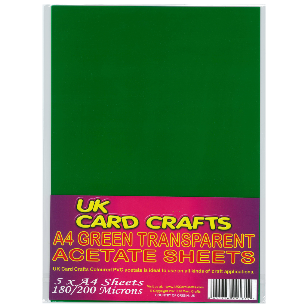 A4 Green Acetate 200 Micron x 5 Sheets - UKCC0230 - UK Card Crafts