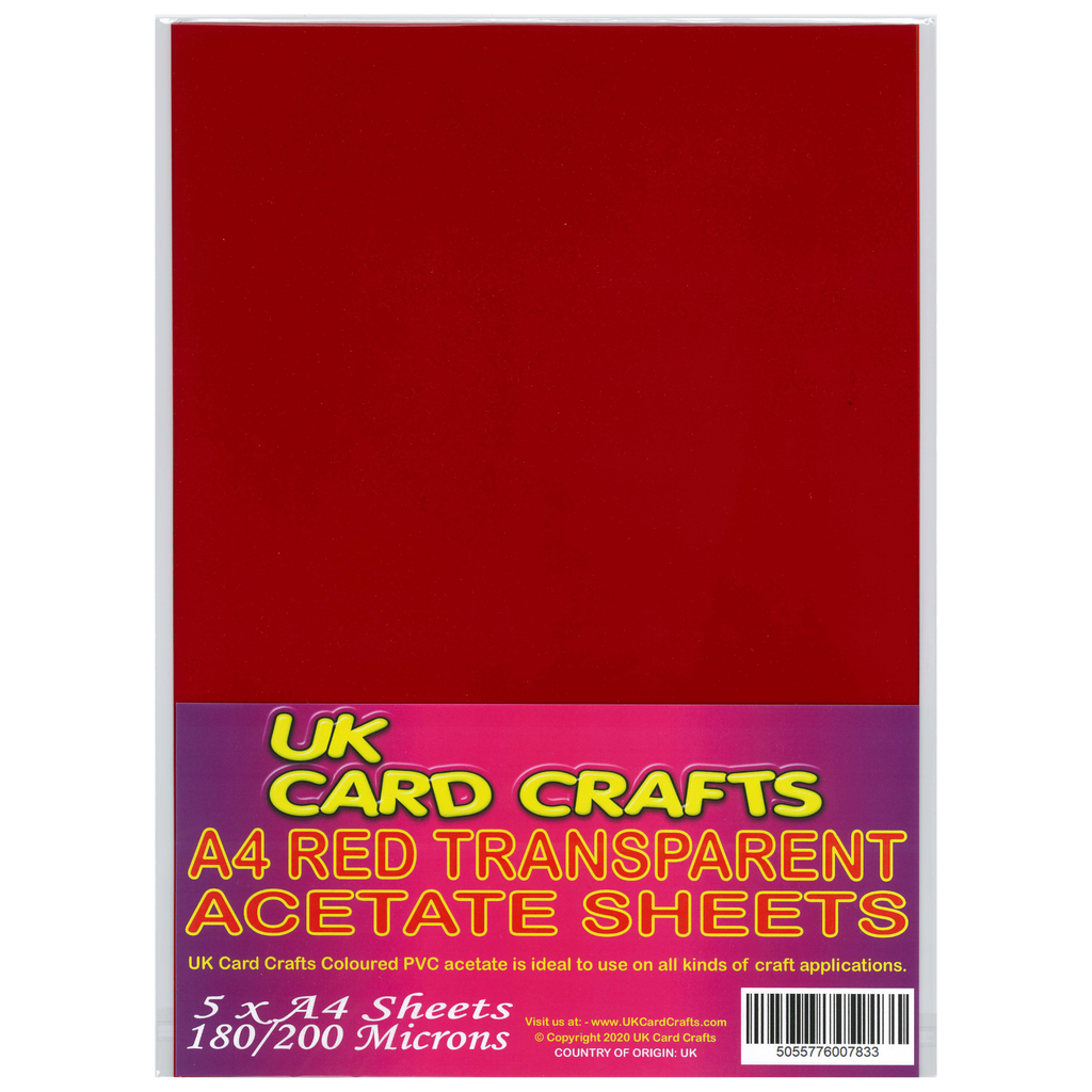 A4 Red Acetate 200 Micron x 5 Sheets - UKCC0228 - UK Card Crafts