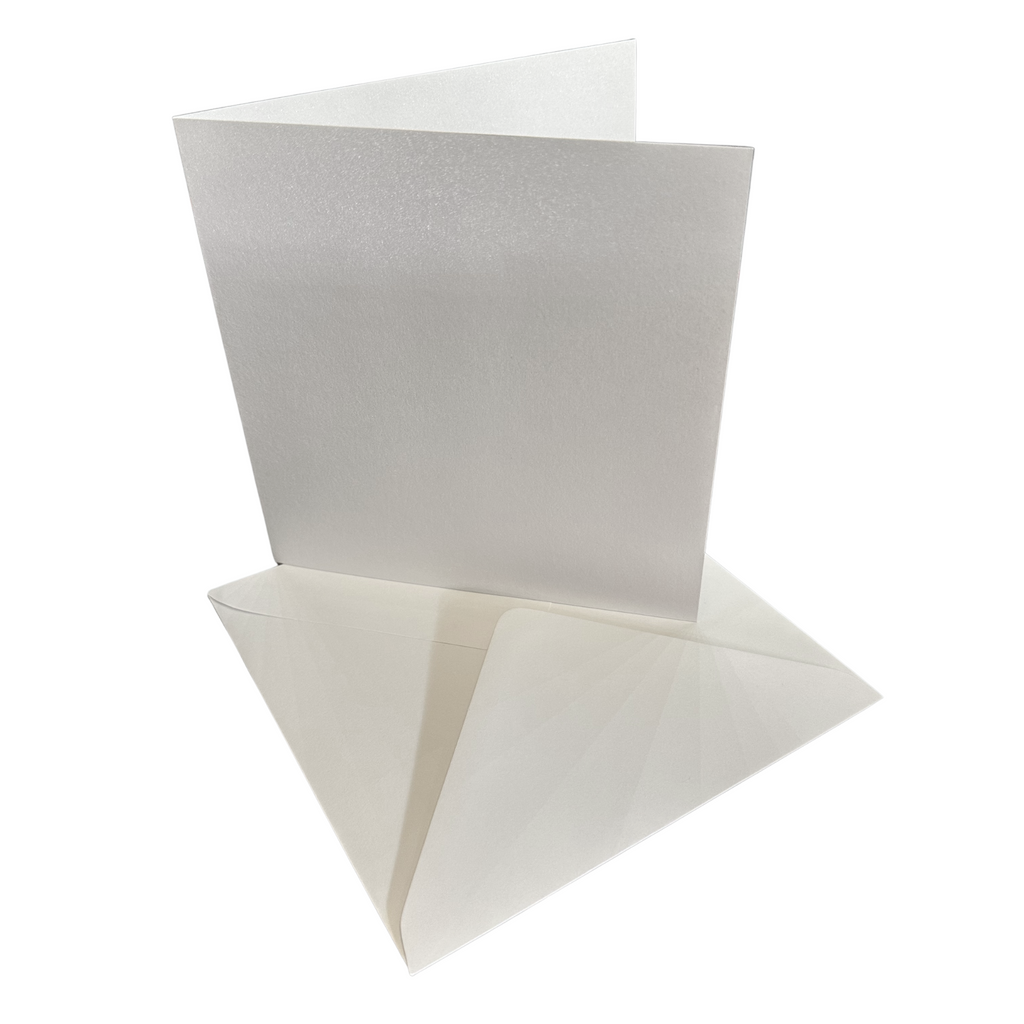 50 Pack - 6x6 Pearl White Card Blanks & White Envelopes - 300gsm