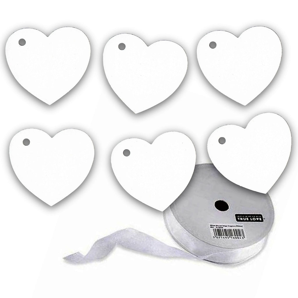 100 Heart Tags With Organza Ribbon In White - Valentines - Wedding - Wish Tree Tags
