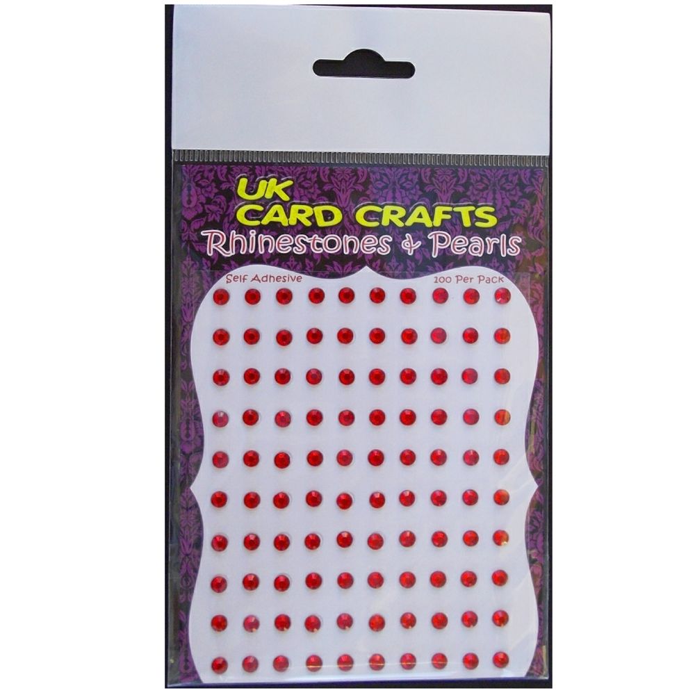 100 X Red Rhinestones - Self Adhesive - UK Card Crafts