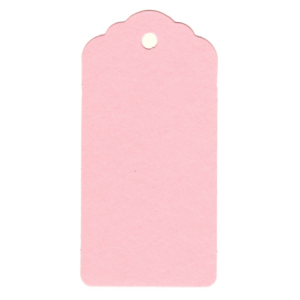 100 Rectangle Scalloped Gift Tags with White Satin Ribbon - 21 Colours Christmas Light Pink - UK Card Crafts