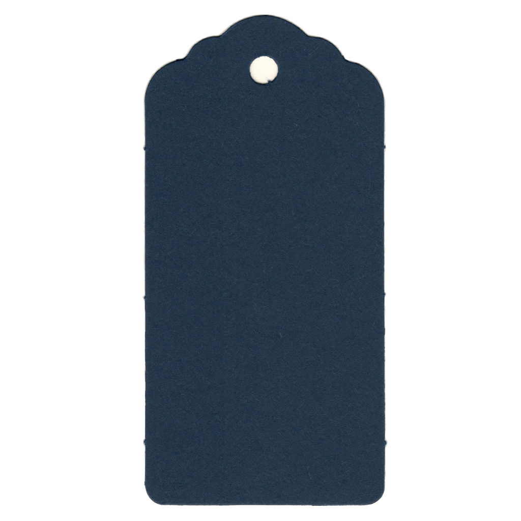 100 Rectangle Scalloped Gift Tags with White Satin Ribbon - 21 Colours Christmas Navy Blue - UK Card Crafts