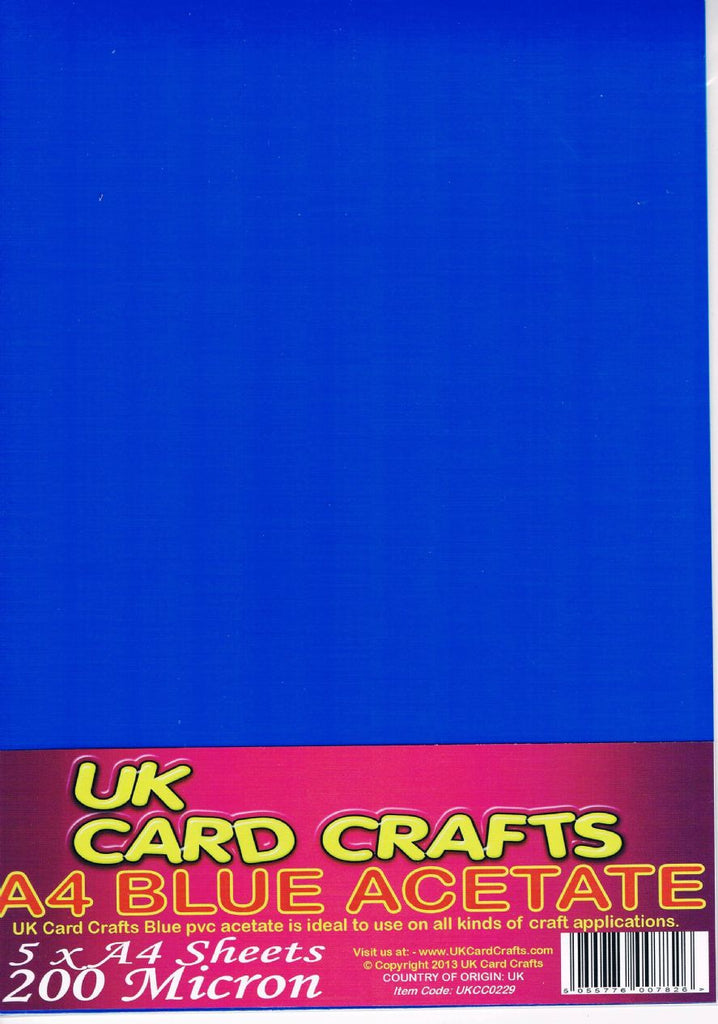 A4 Blue Acetate 200 Micron x 5 Sheets - UKCC0229