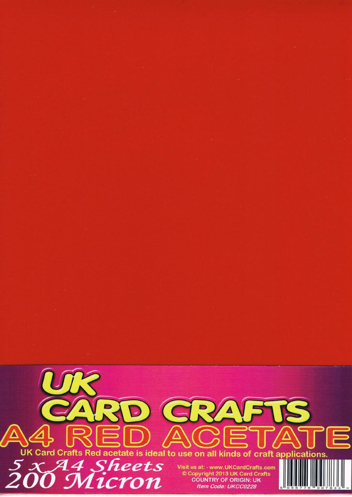 A4 Red Acetate 200 Micron x 5 Sheets - UKCC0228